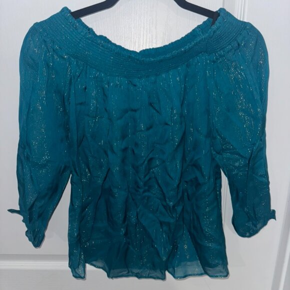 Lilly Pulitzer Maryellen Top Off the Shoulder Valencia Teal NWT XS - Picture 1 of 3